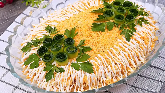 Праздничный салат Мимоза без моркови и картофеля