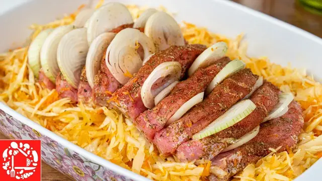Мясо запеченное с капустой