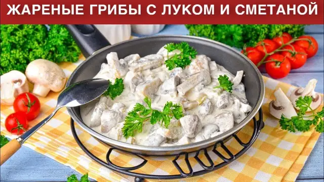 Жареные грибы с луком и сметаной