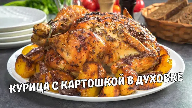 Запеченная курица с картошкой в духовке с хрустящей корочкой