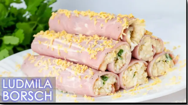 Праздничные рулетики с ветчиной