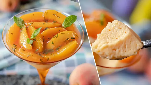 Сливочный десерт с персиками