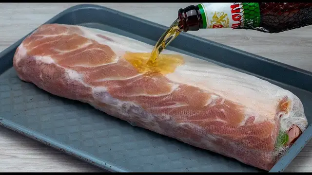 Мясной рулет с пивом