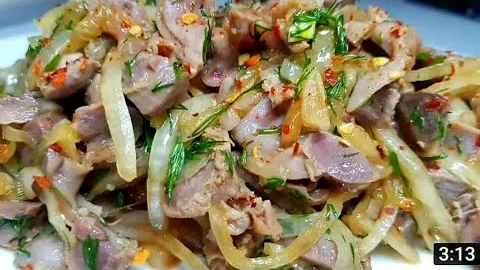 Салат с куриных желудочков 