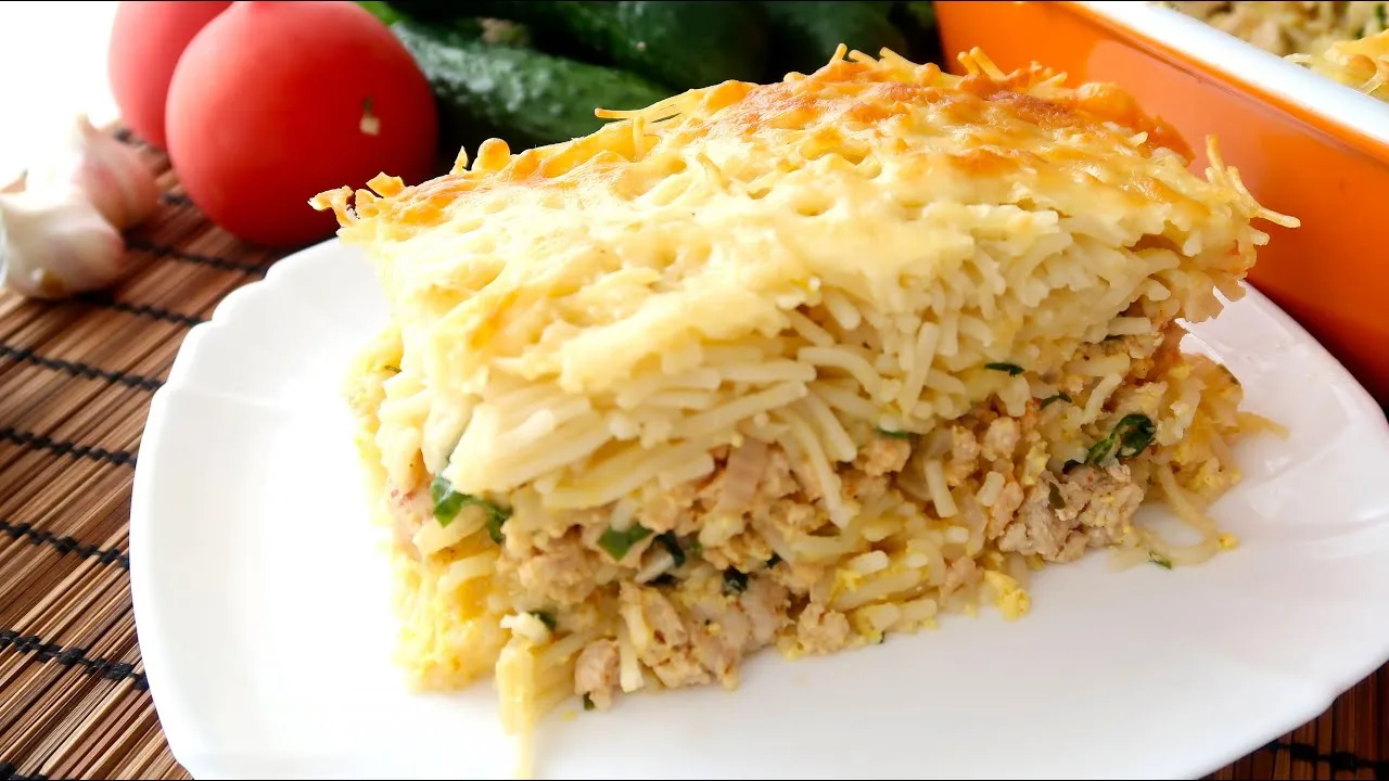 Лапшевик с фаршем и сливочной заливкой