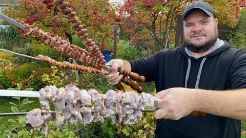 Шашлык из печени и куриных сердец