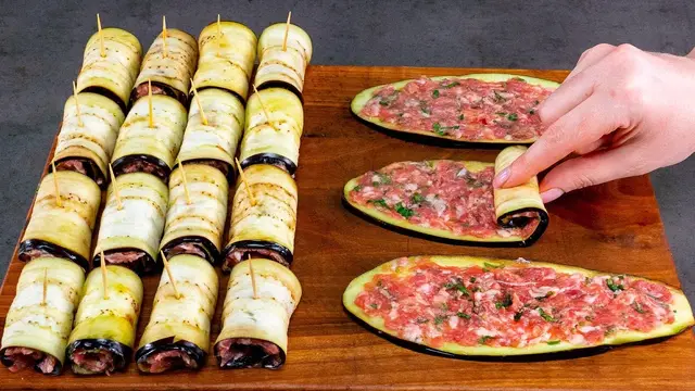 Баклажанные рулетики с мясной начинкой