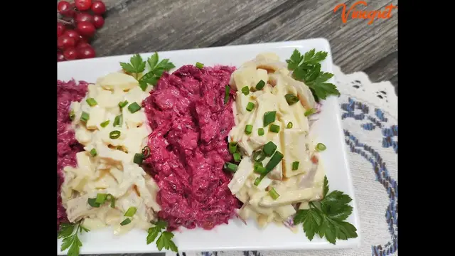 Новогодний салат со свёклой и орехами 