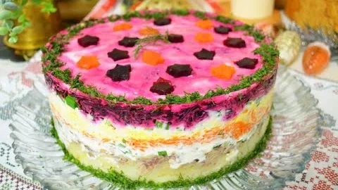 Слоёный рыбный салат Скумбрия под шубой 