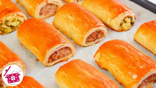 Пирожки с яйцом и зелёным луком и фаршем 