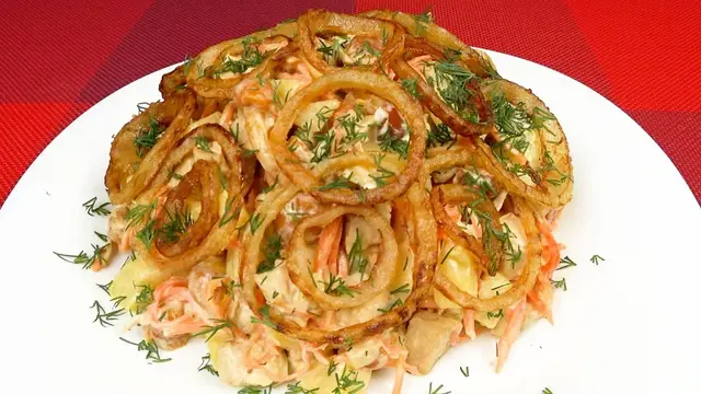 Простой салат на праздник за 10 минут с корейской морковкой и опятами