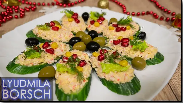 Праздничная закуска из крабовых палочек 
