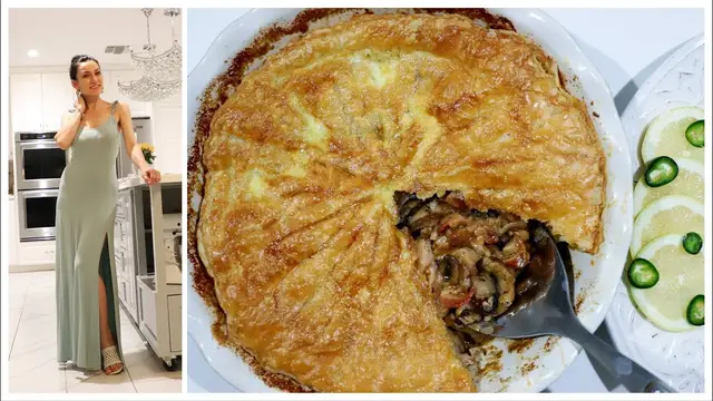 Слоёный пирог с курицей и грибами 