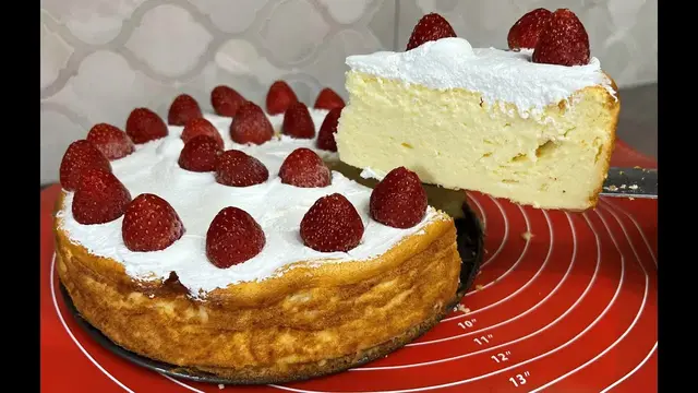 Творожный пирог с клубникой и сливками