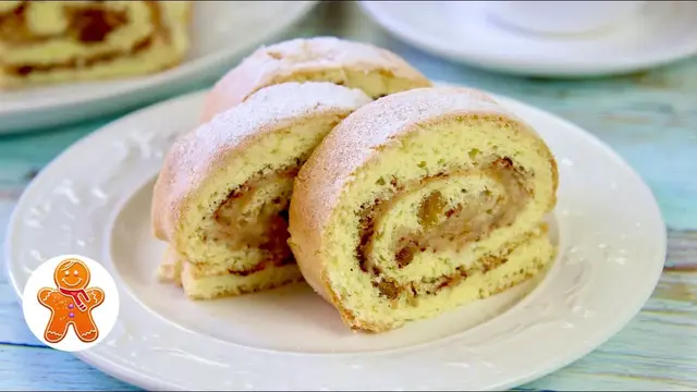 Нежный воздушный рулет с яблоками