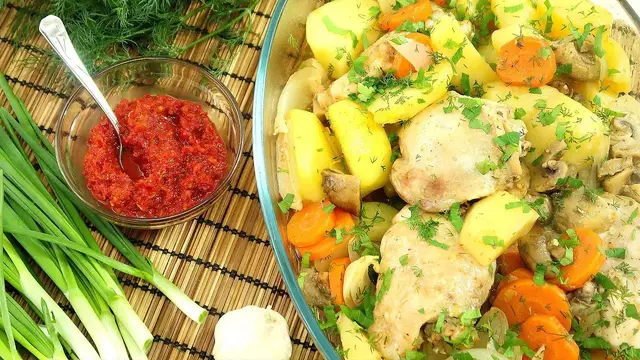Курица с овощами запеченная в рукаве
