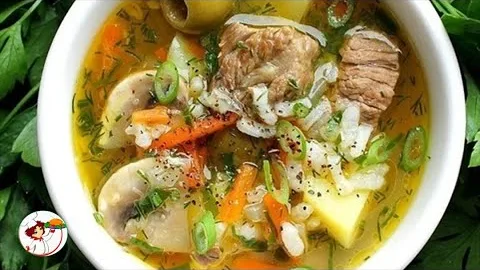 Мясной суп с шампиньонами и оливками