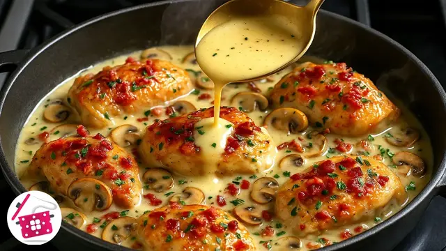Сочная курица с грибами и беконом
