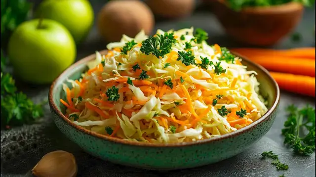 Острый капустный салат с яблоком и горчичной заправкой