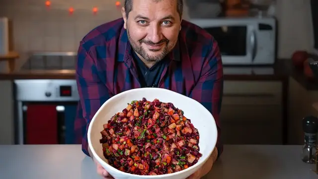Насыщенный винегрет с фасолью и квашеной капустой