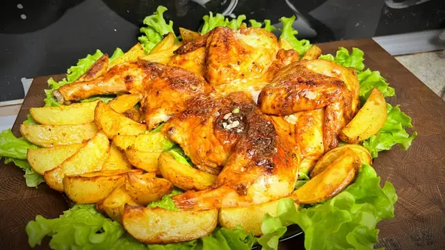 Сочная курица с картошкой в духовке