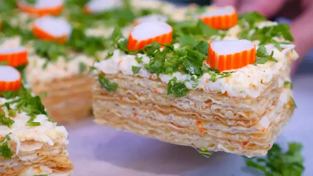 Вафельный торт с крабовыми палочками