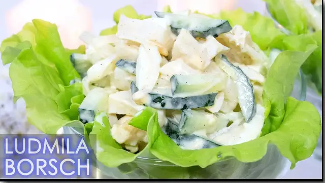 Классный салат с кальмарами и огурцом на праздничный стол
