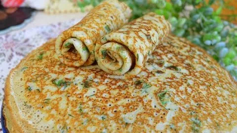 Тонкие блинчики из зеленью