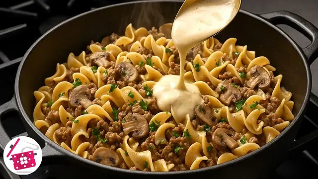 Говяжье рагу с пастой и грибами