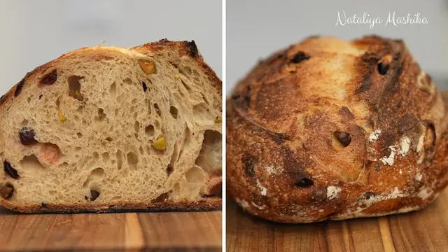 Пшеничный хлеб на закваске с клюквой и фисташками