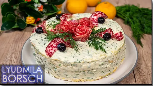 Закусочный торт на новогодний стол 