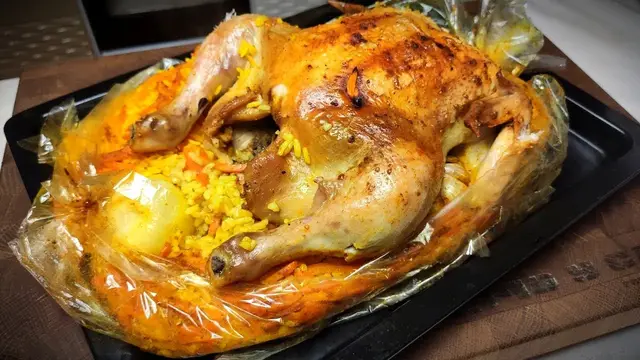 Курица запеченная с рисом в рукаве