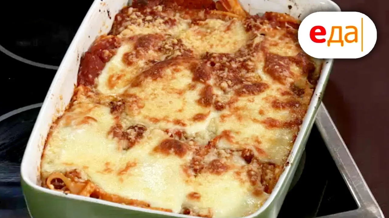 Запеканка из пасты с сыром и колбасой