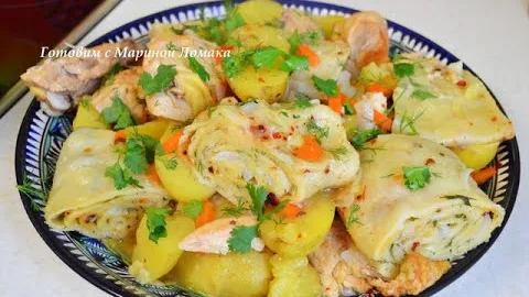 Курица с картошкой и паровым рулетом