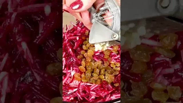 Свекольный салат с остринкой с яблоками и изюмом