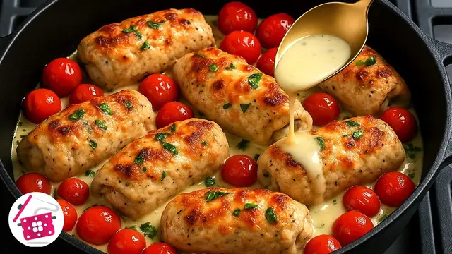 Куриные рулетики с песто и сливочным соусом