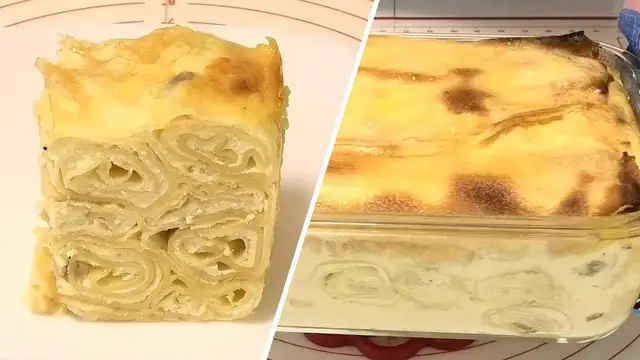 Блинная запеканка с творогом и изюмом