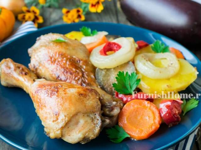 Курица в духовке с овощами Курица в духовке с овощами