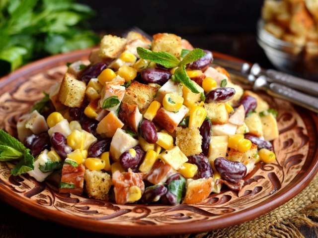 Салат с фасолью и копченой курицей Салат с фасолью и копченой курицей