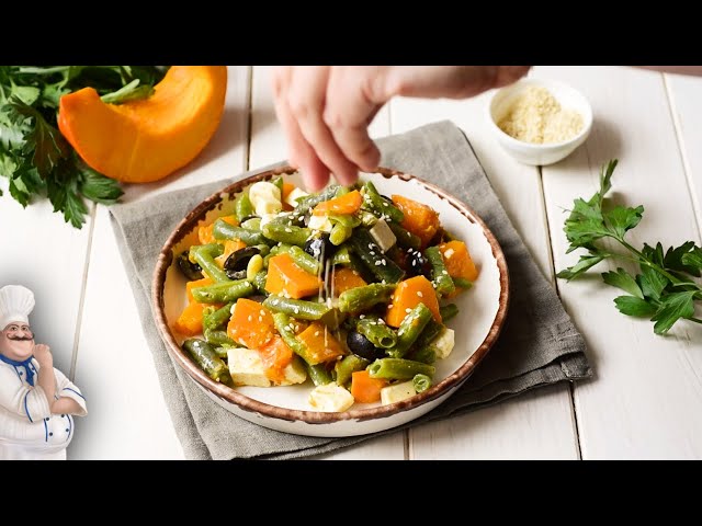 Салат из запечённой тыквы и зелёной фасоли
