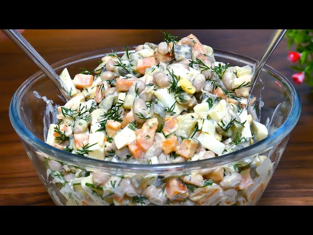 Простой салат с огурцами и фасолью на каждый день 