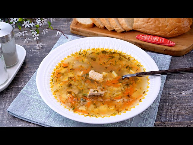 Рыбный суп из консервированной горбуши с пшеном