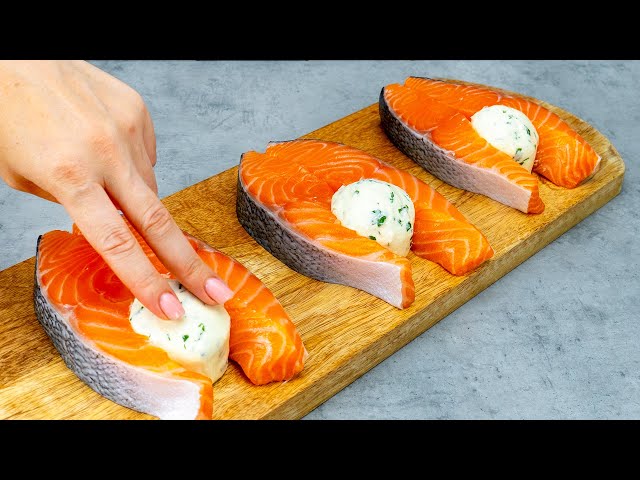 Лосось в сливочном соусе с грибами, шпинатом и сливочным сыром