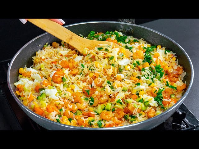 Гарнир с креветками, рисом и овощами