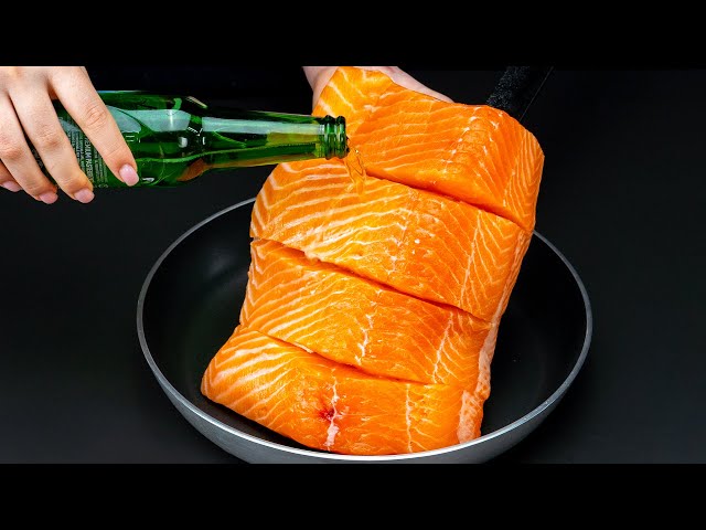 Лосось в пивном соусе со шпинатом и шампиньонами