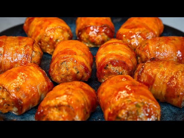 Сочные мясные рулетики с беконом и глазурью
