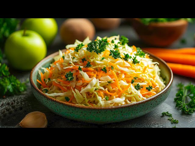 Острый капустный салат с яблоком и горчичной заправкой