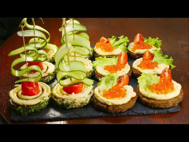 Праздничные закуски с лососем и красной икрой Праздничные закуски с лососем и красной икрой