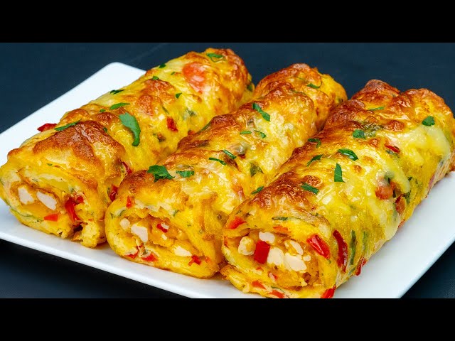 Яичные рулетики с картофелем, курицей и овощами