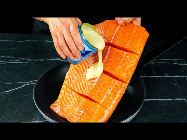 Запечённый лосось в сливочном соусе со шпинатом и грибами